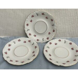 Vintage Treasure Chest Bavaria Germany Lot Of 3 Saucers Pink Roses Vintage